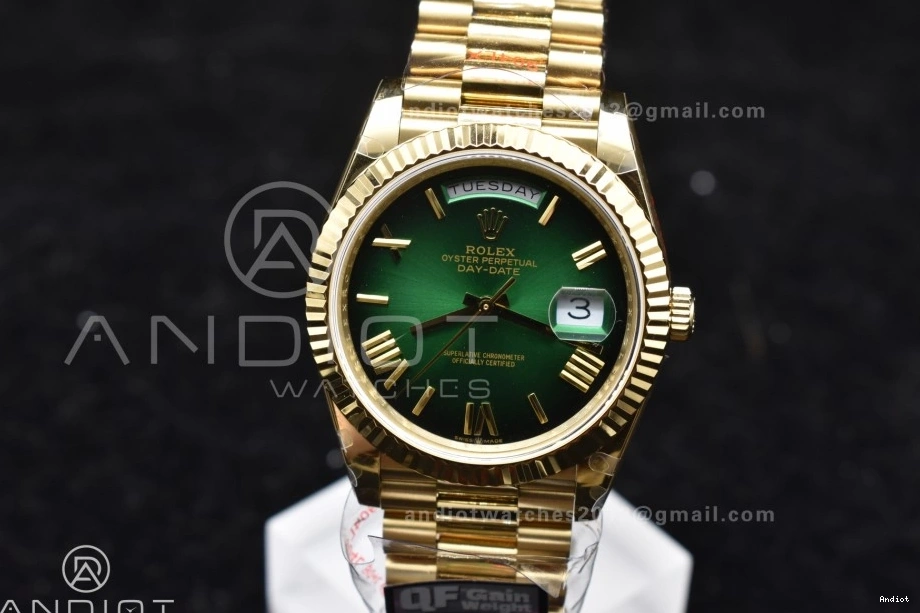 A2836 Steel Edition Dial Black (Gain QF 725 V4 Weight) TechFriendly Best President 904L Bracelet 40 YG Green on DayDate 0710